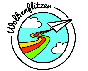 Das Bild zeigt das Logo der Kita Wolkenflitzer mit einem nach oben fliegenden Papierflieger